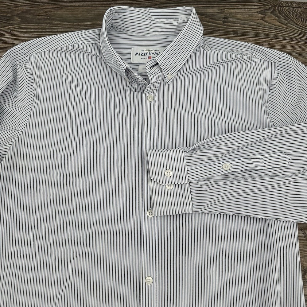 Mizzen + Main Men's Button Up Shirt Trim Fit White Striped Casual‎ Size XXL